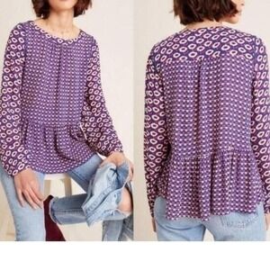 Maeve by Anthropologie Cheyenne Peplum Blouse Viscose Mixed Prints Size Medium